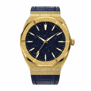 In stock, genuine leather strap, Paul Style Rich Star Dust, gold-plated brushed stainless steel men's quartz watch with gold dial.